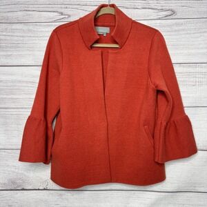 Anthropologie Orange Knit Open Front Bell Sleeve Jacket Viscose‎ Blend Size M